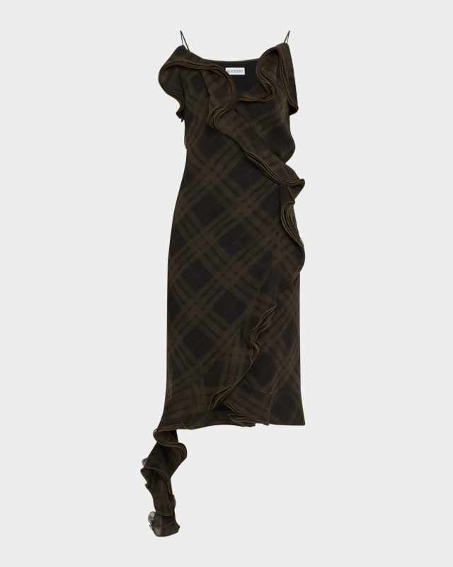 Ruffle Check Wrap Midi Dress